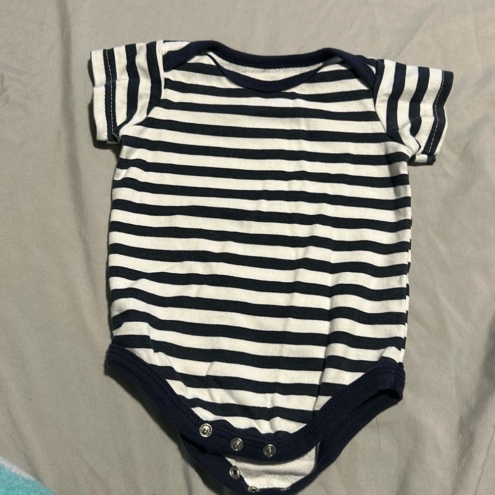 Navy blue and white onesie
